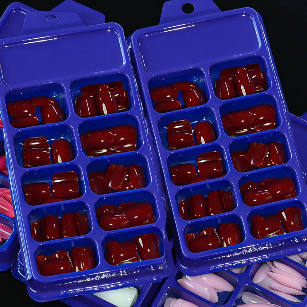 120Pcs Cherry Red Short Square Press On Nail 1*Box Glossy Red Fingernails Square Fake Nails Full-Cover Short Red Square Nail Tip_voghion.com