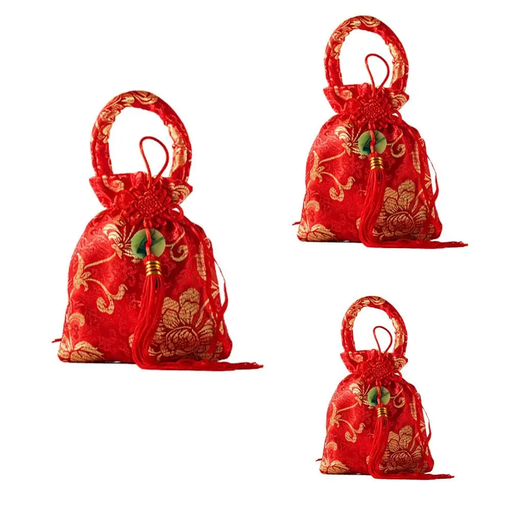 Chinesische Art Leinwand Blume Kordel zug Tasche koreanischen Stil Handgelenk Tasche festliche Zucker beutel Aufbewahrung tasche große Kapazität