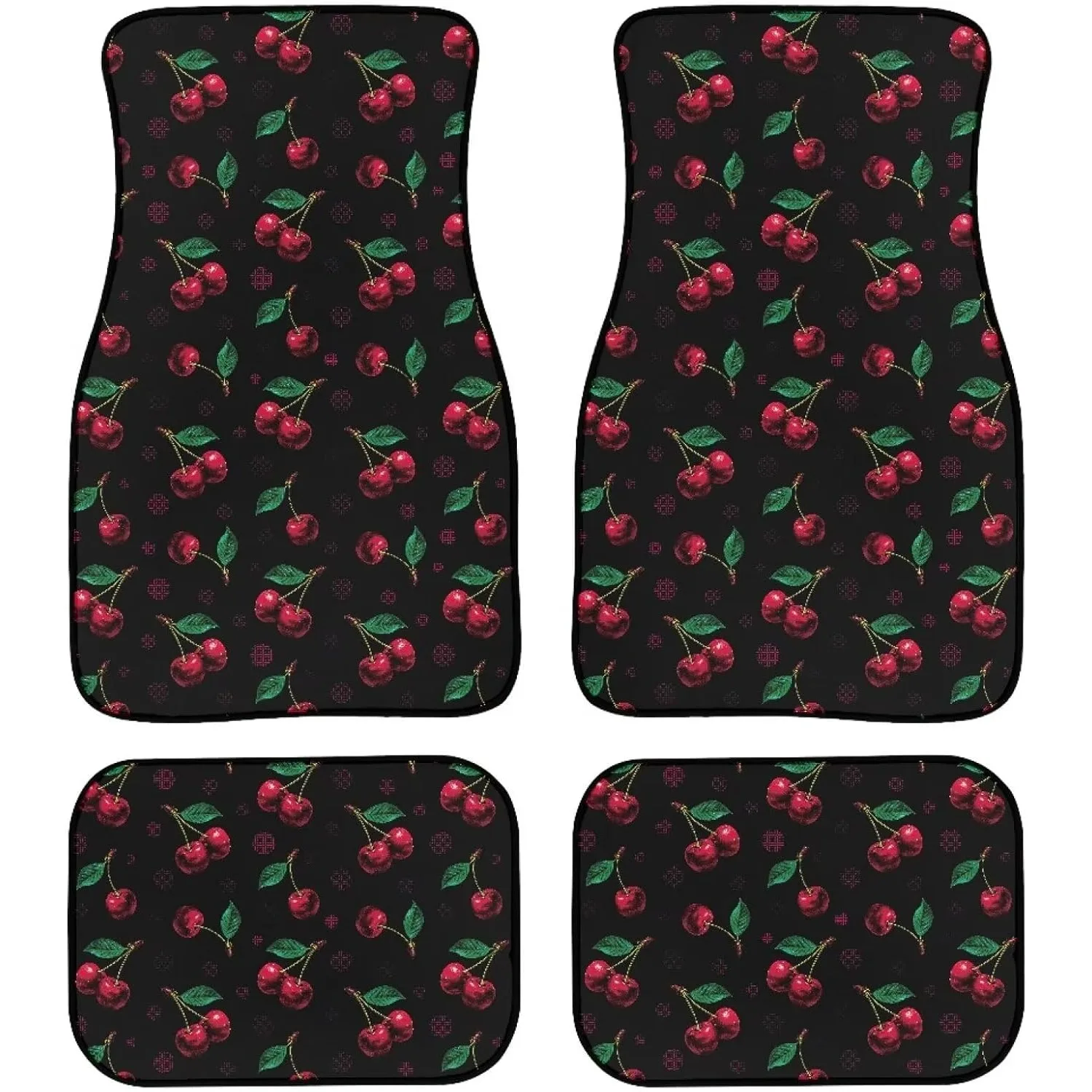 Car Floor Mat Carpet For Women Men 4pcs, Cherry Print Front And Back Floor Rugs Universal Fit For SUV Trucks Sedans Vans, 4pcs,
