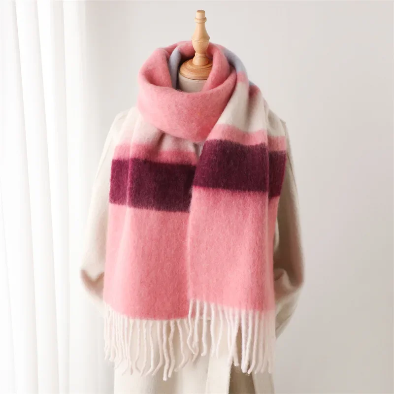 New Soft Stripe Mohair Thick Fashion Scarf Striped Men Women Autumn Winter Tassel Warm Extended Scarves Thickened Beard for Girl