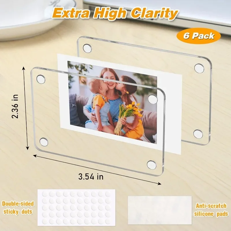 Naxilai 15Packs Acrylic Refrigerator Magnet Picture Frames,2.36x3.54Inch Magnetic Instax Frame for Refrigerator Display