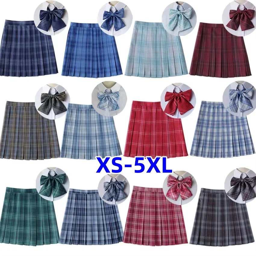 

XS-5XL Plaid Women Pleated Skirt Bow Knot Summer High Waist Preppy Girls Dance Mini Skirt Cute A Line Harajuku Sexy Japan Faldas