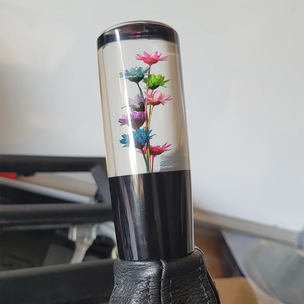 

Gear Shift Knob Bouquet Crystal Acrylic Shifter Stick Lever Head Universal With Real Flowers 15CM /10CM