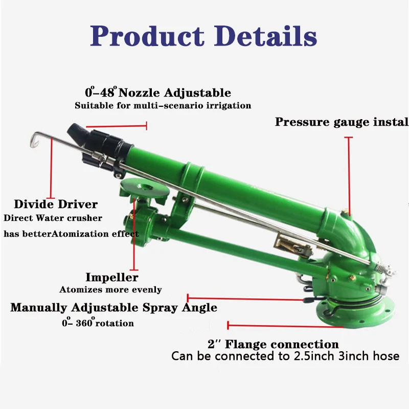 Imagem -04 - Longo Jogando 360 Engrenagem Unidade Pistola de Chuva Sprinkler Grande Fazenda Irrigação Pistola de Chuva Pulverizador Poeira Suspensão Novo Mais