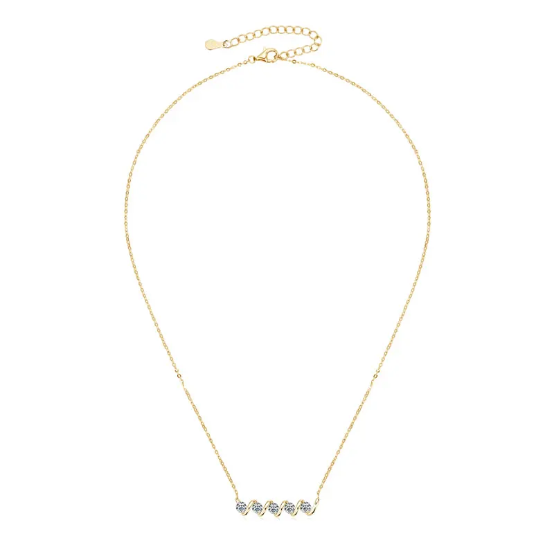 Lnngy Certified Round Cut Five Stone Full Moissanite Necklace Trendy Collier Argent 925 Sterling Silver Wavy Pendant Necklaces