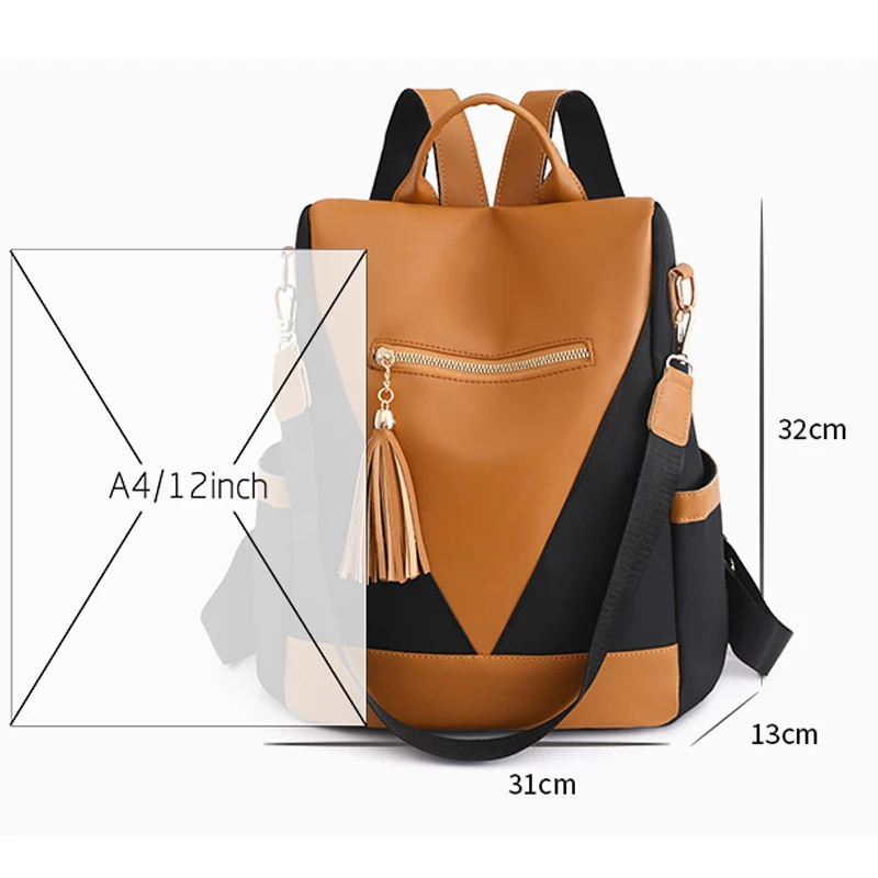 Women Casual Anti-theft Backpacks Patchwork Color Large Capacity Backpack Nylon Fabric Youth Backpack Student Travel Backpacks