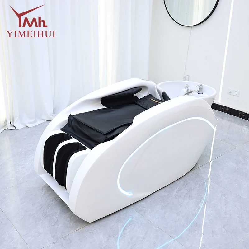 

Custom intelligent hair salon lay down furniture electric washing bed shampoo chair with bowl