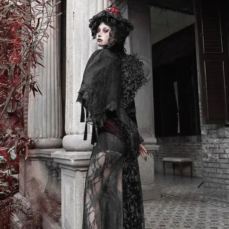 Blood Supply Original Gothic Black Embroidered Classical European Court Cloak Folk Cape Summer Beach Sun-proof Cloaks