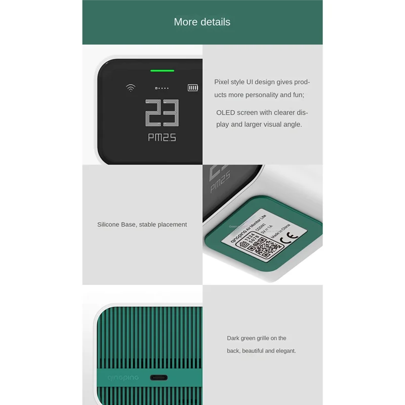 

Air Quality Detector Wifi 5In-1 Air Quality Monitor CO2/Temperature/Humidity/PM2.5/PM10 For Home School Office Grow Tent Durable