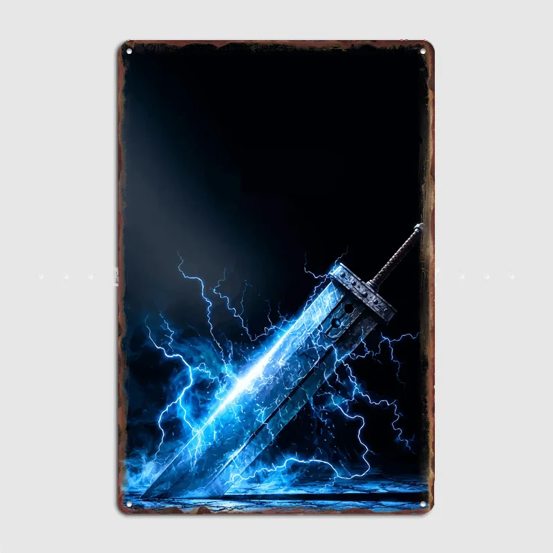 Buster Sword with LightningFinal Fantasy Game Poster Metal Tin Sign Indoor Home Decor Bar Custom Posters Wall Room Decorations