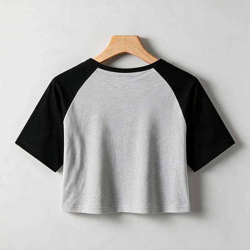 Women's Star Print Raglan Short-Sleeve Cropped T Shirt Vintage Style Crew Neck Crop Tops Graphic Y2k Sexy Clothes Femme Outfit