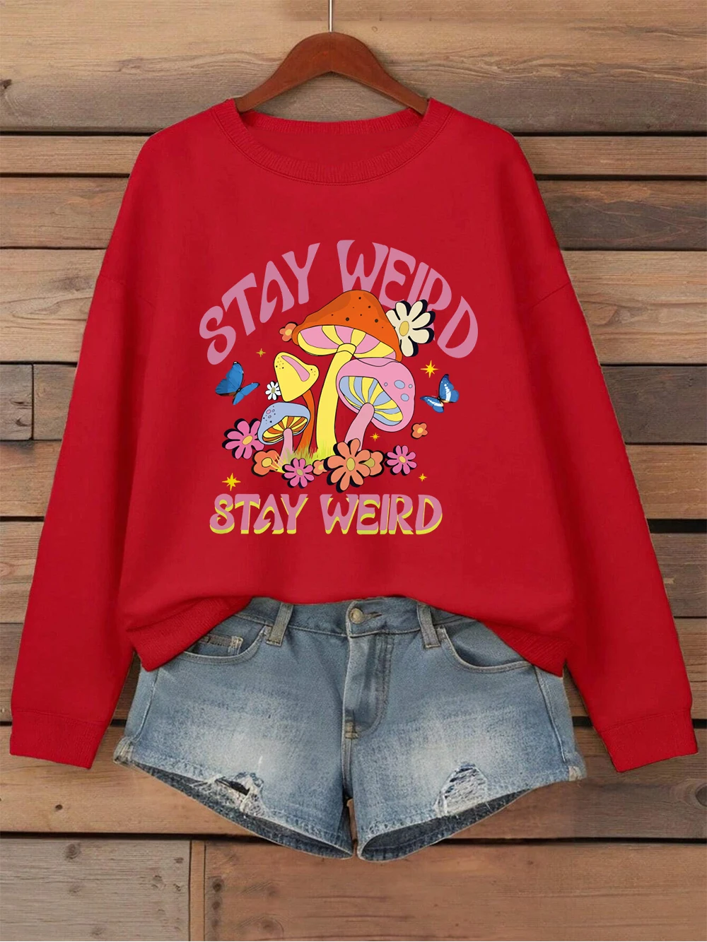 Sudaderas con estampado de setas para mujer, sudaderas con capucha cálidas de lana para invierno, Jersey holgado con cuello redondo, ropa deportiva básica para mujer