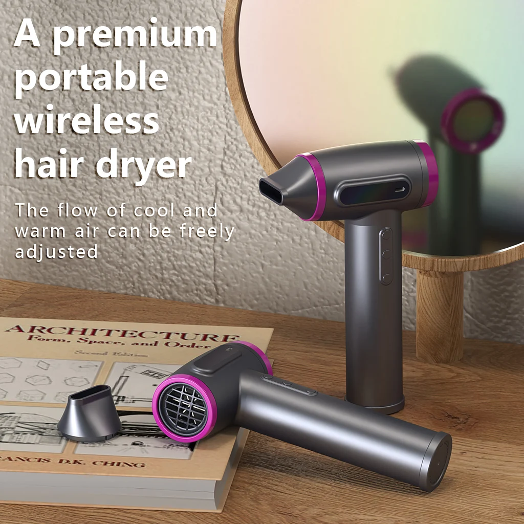 

Беспроводной фен - портативный, высокомощный, 9-скоростной, 300 Вт, с зарядкой через USB и функцией ухода за волосами с использованием отрицательных ионов