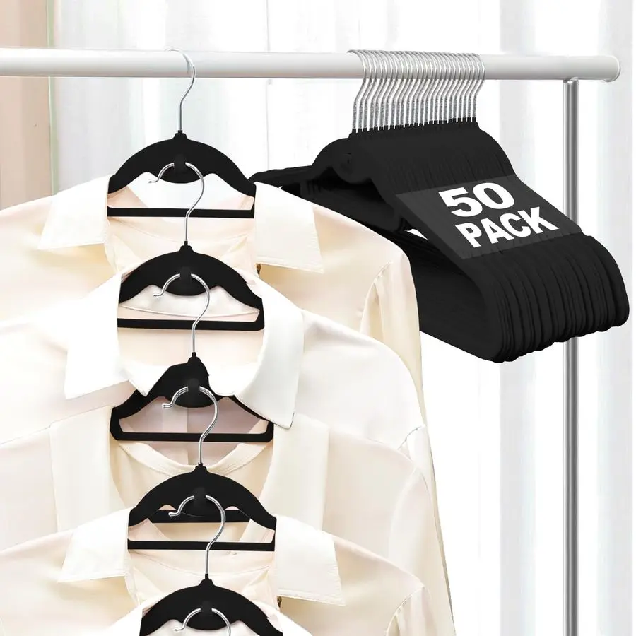 

Felt Stackable Hangers 50 Pack, Non Slip, with 360 Swivel Hook, Ultra Thin and Space Saving for Suits, Shirts, Coats, 15Lbs Capa