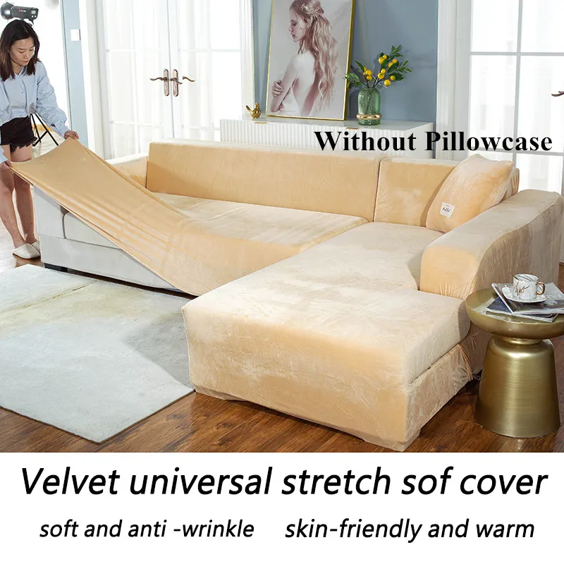 Velvet L Shaped Sofa Cover Pillowcase For Living Room Elastic Furniture Couch Slipcover Chaise Longue Corner Sofa Cover Stretch