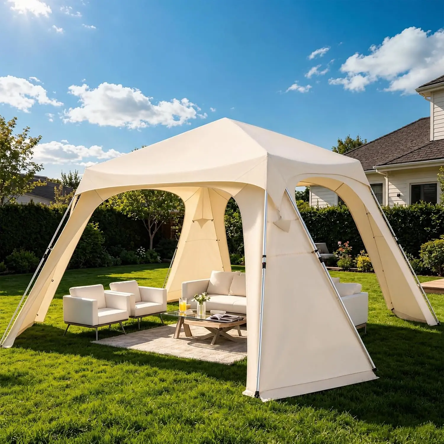 12' x 12' Pop Up Gazebo All Weather Instant Canopy Tent UPF 50+ Waterproof Portable Screen Pergola Shelter for Patio Backyard Deck Garden Poolside