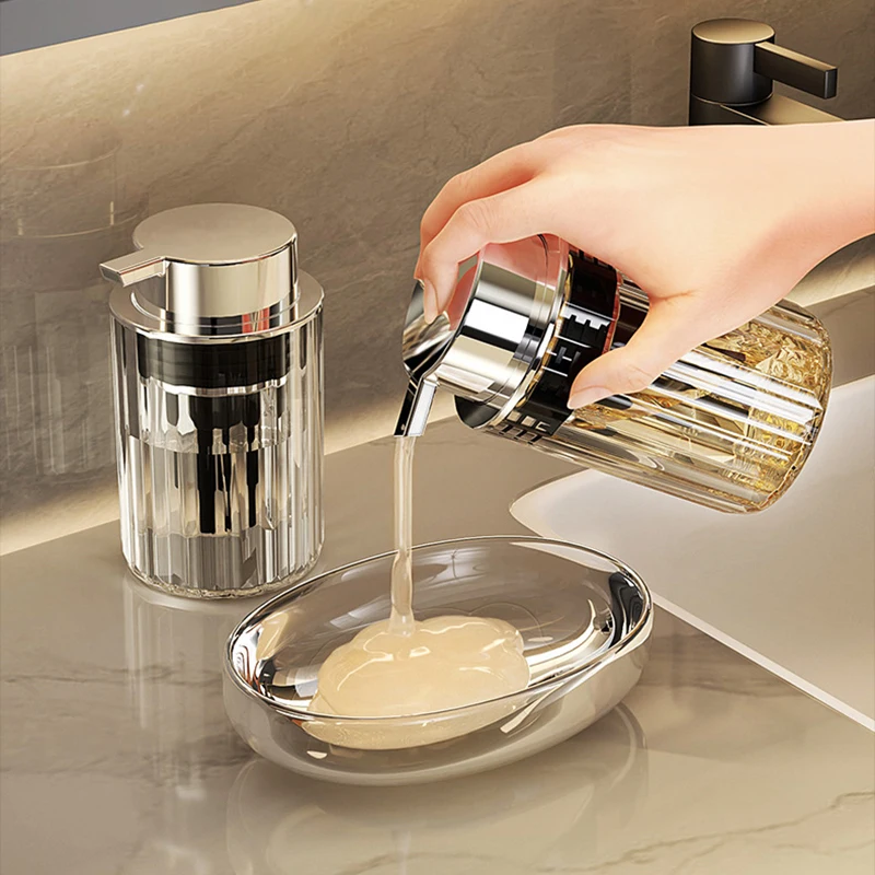 Fashion Stripes Soap Dispenser Light Luxury Plastic Bathroom Shampoo Bottle Press Foaming Bottle Liquid Shower Gel Container