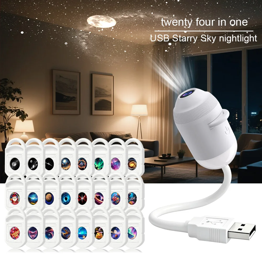 Explosives USB-Sternenhimmel-Projektionslicht für Autoinnenraum, Zuhause, Schlafzimmer, Nachtlicht, Romantisches Galaxie-Atmosphärenlicht
