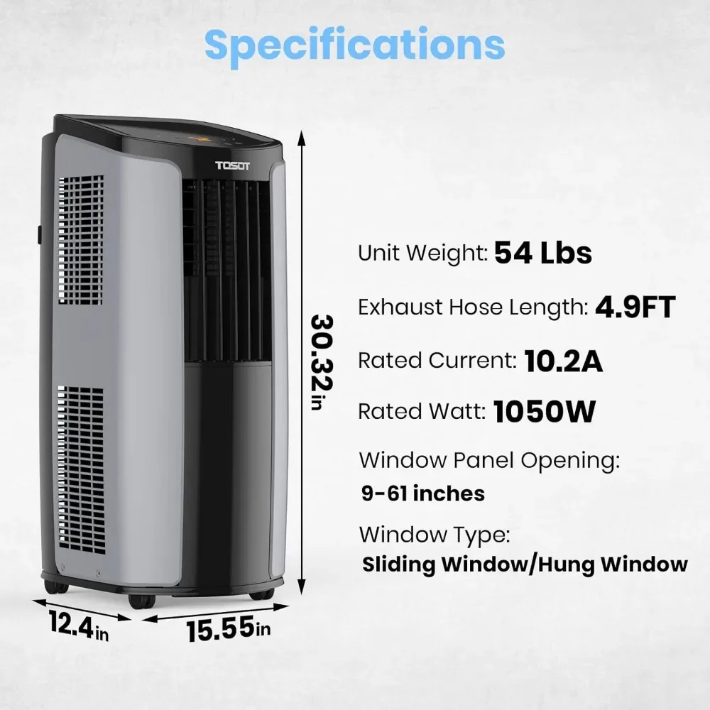 Aire acondicionado portátil, Control Wifi inteligente, Unidad de CA con deshumidificador, ventilador, Kit de ventana para una fácil instalación, hasta 300 pies cuadrados