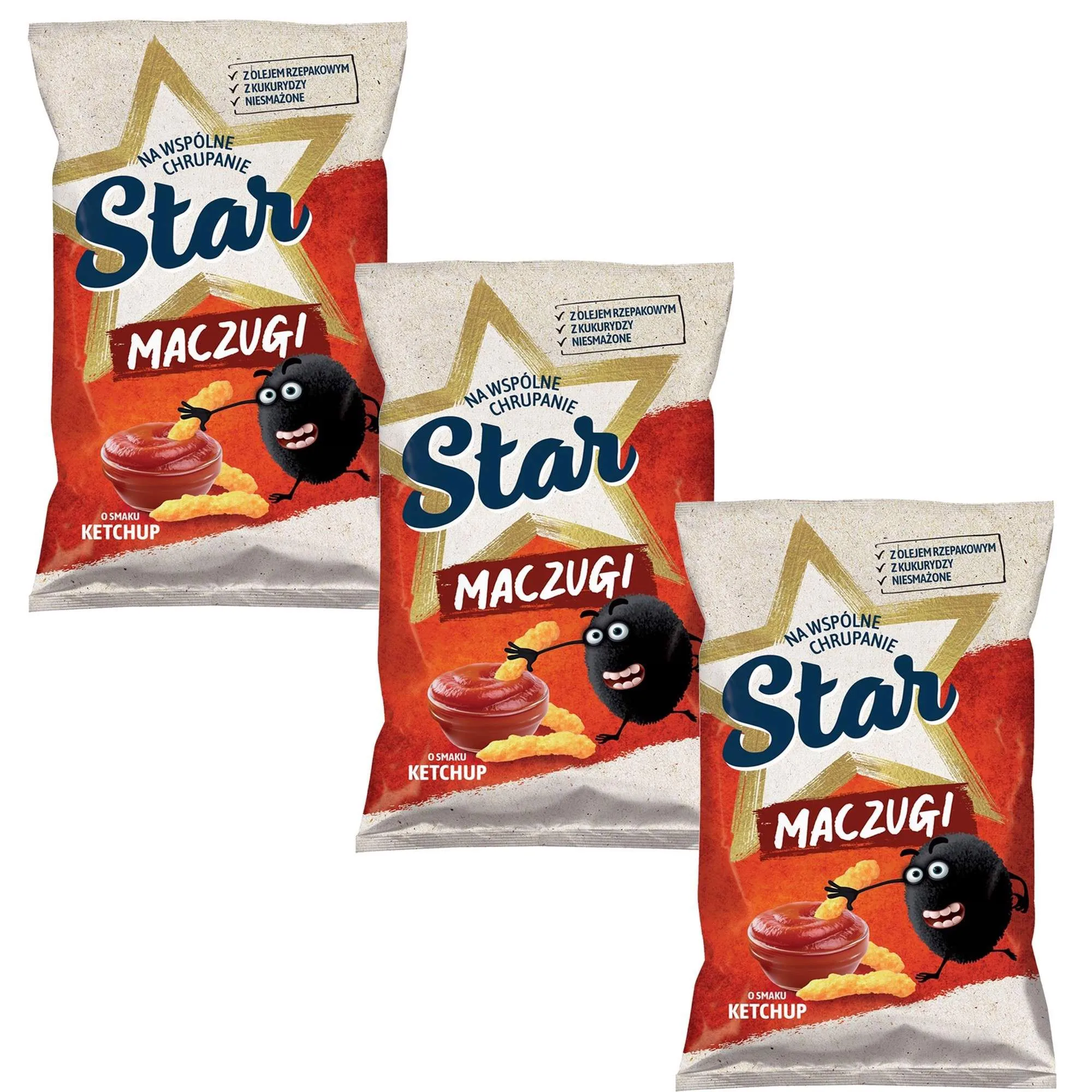 Star Maczugi Chrupki kukurydziane o smaku ketchup 80 g x 3 sztuk