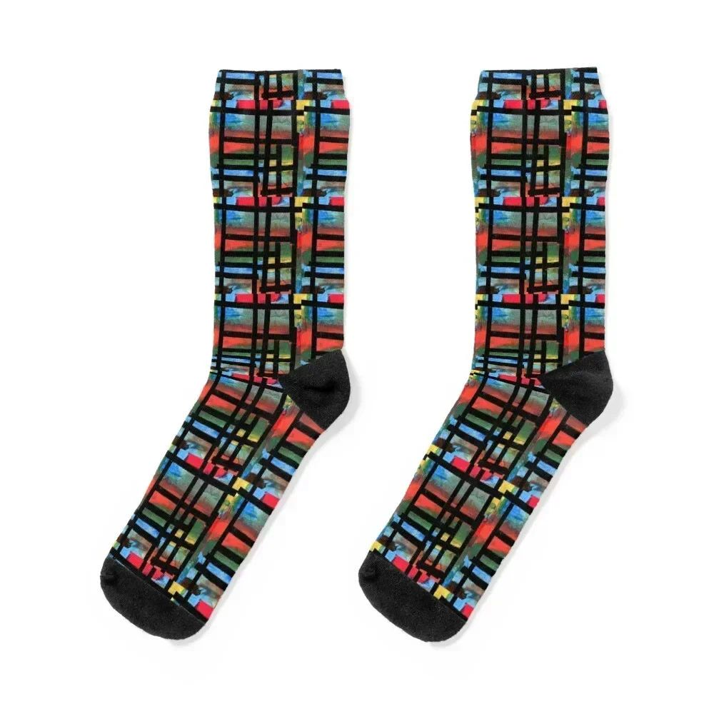 

Watercolor Abstraction in the Style of Mondrian Socks crazy Stockings man compression kawaii Woman Socks Men's