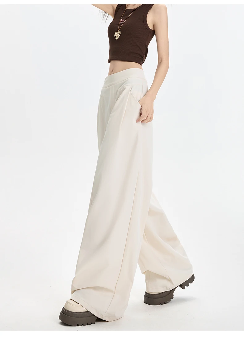 กางเกงขายาวทรงกระบอกเอวสูงสไตล์ญี่ปุ่นฮาราจูกุ สีพื้น ผ้าเนื้อนุ่มใส่สบาย ทรงหลวม ขาตรง แฟชั่นฤดูใบไม้ร่วง สตรีทแวร์