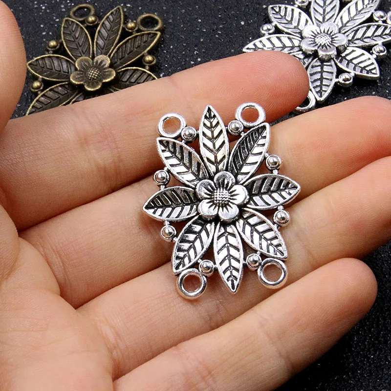 6pcs 28*35mm Two Color Flower Porous Connectors Hollow Zinc Alloy Jewelry DIY Necklace Bracelet Handmade Craft