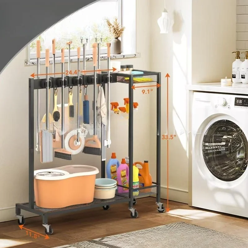 Cross-border Indoor Cleaning Tool Rack, Garage Finishing Broom Mop Rack, Floor-to-ceiling Wrought Iron Multi-layer Storage Rack