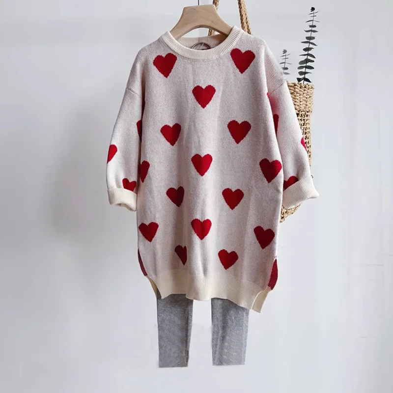 

Girl's Sweater Skirt Spring and Autumn2024New Western Style Baby Girl Knitted Dress Children Red Princess Dress