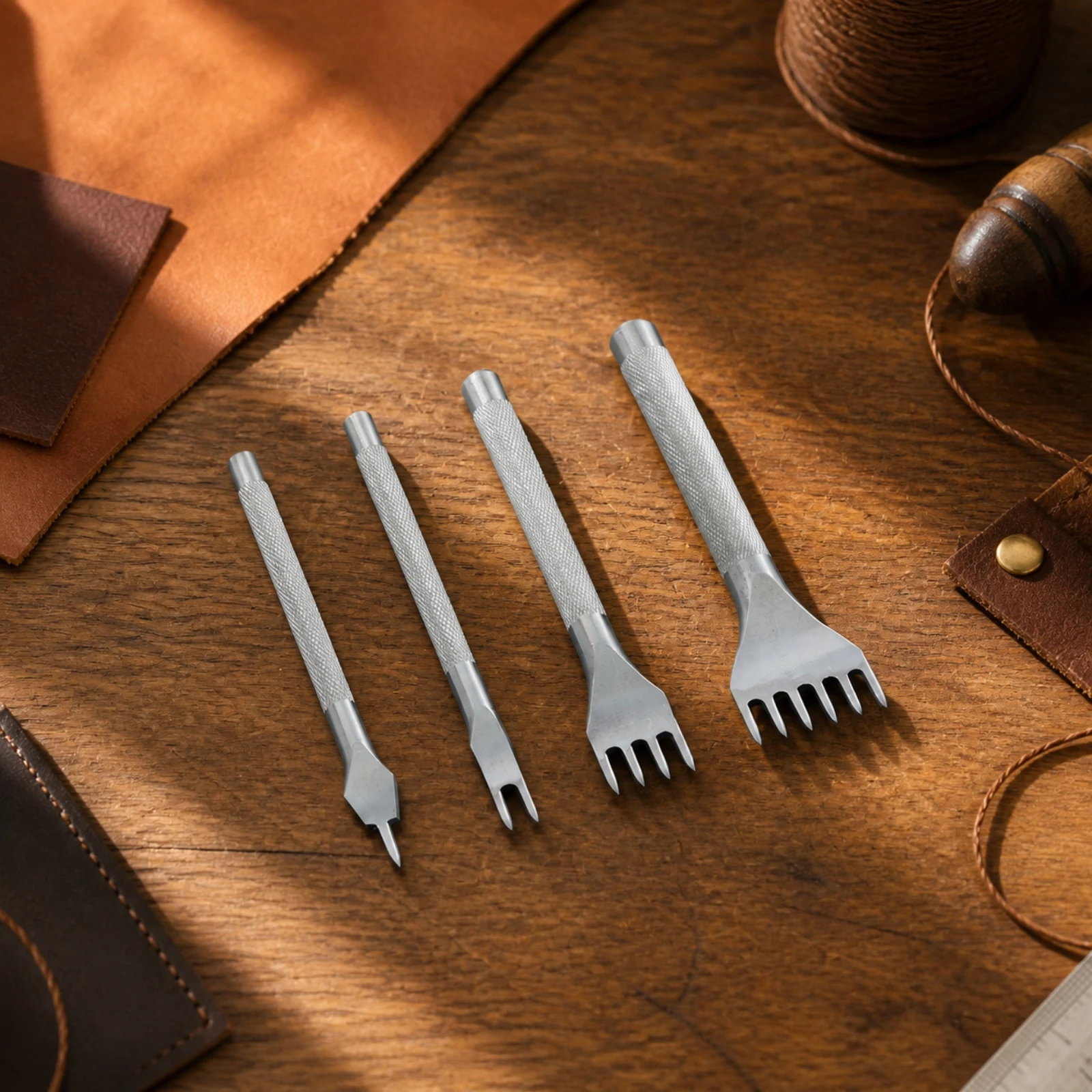 4 Pieces Olive-Style Leather Punching Tool Long-Lasting Leather Punch with Knurled Handle Grippy Accurate for Leathercrafters