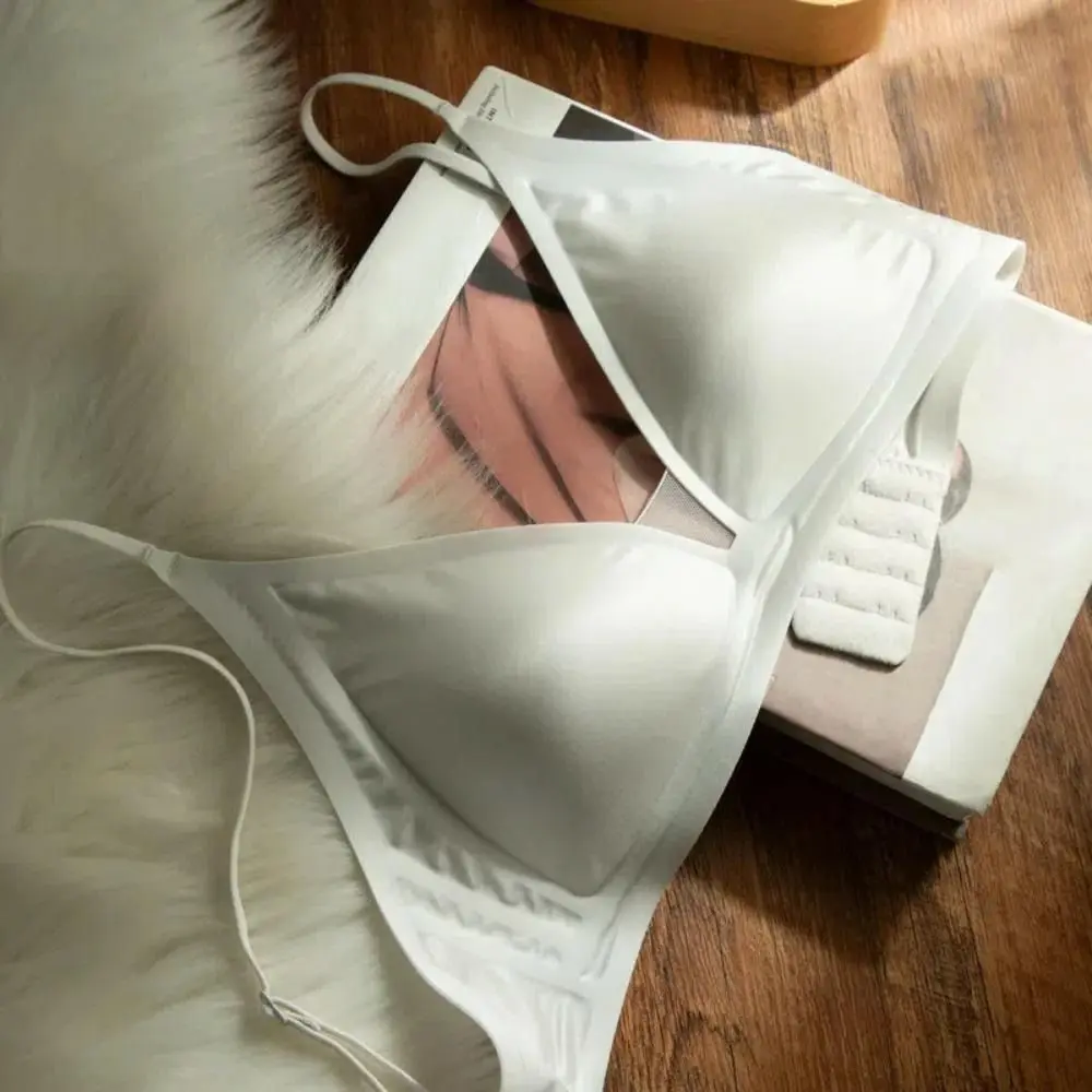 Dünner Satin-BH ohne Bügel mit tiefem V-Ausschnitt, stoßfest, eng anliegender BH für Frauen, formt die Brüste, nahtlos, spurlos, für Sport und Laufen geeignet. – Detail 10