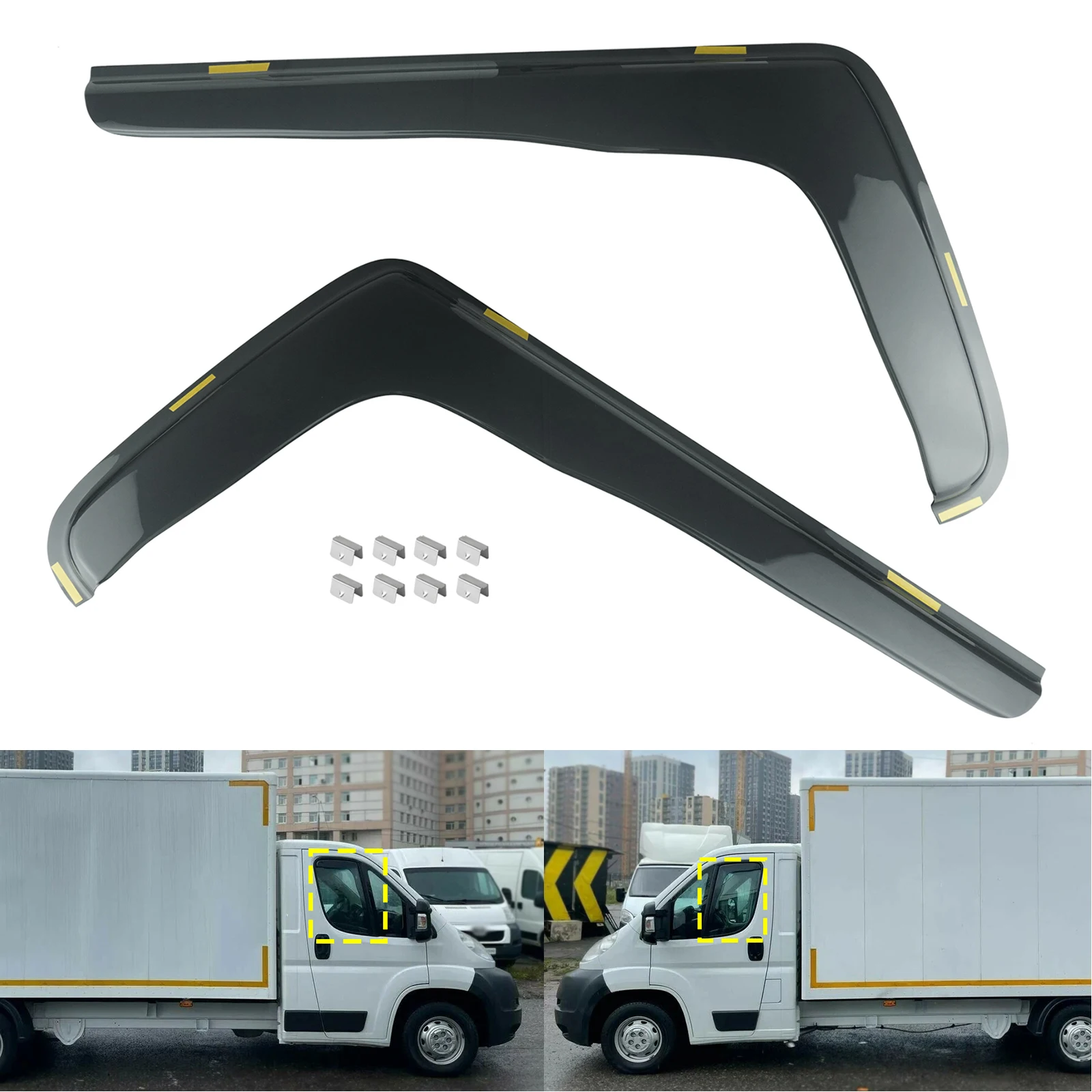 Déflecteurs de vent, de pluie et de soleil translucides en forme de L pour Peugeot Boxer, Citroën Relay, Fiat Ducato 2006 et plus récents