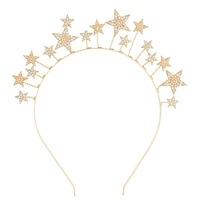 Unique Rhinestone Star Shape Crown Greek Baroque Headband for Girls Fashion Performances Show Wedding Party Jewelry