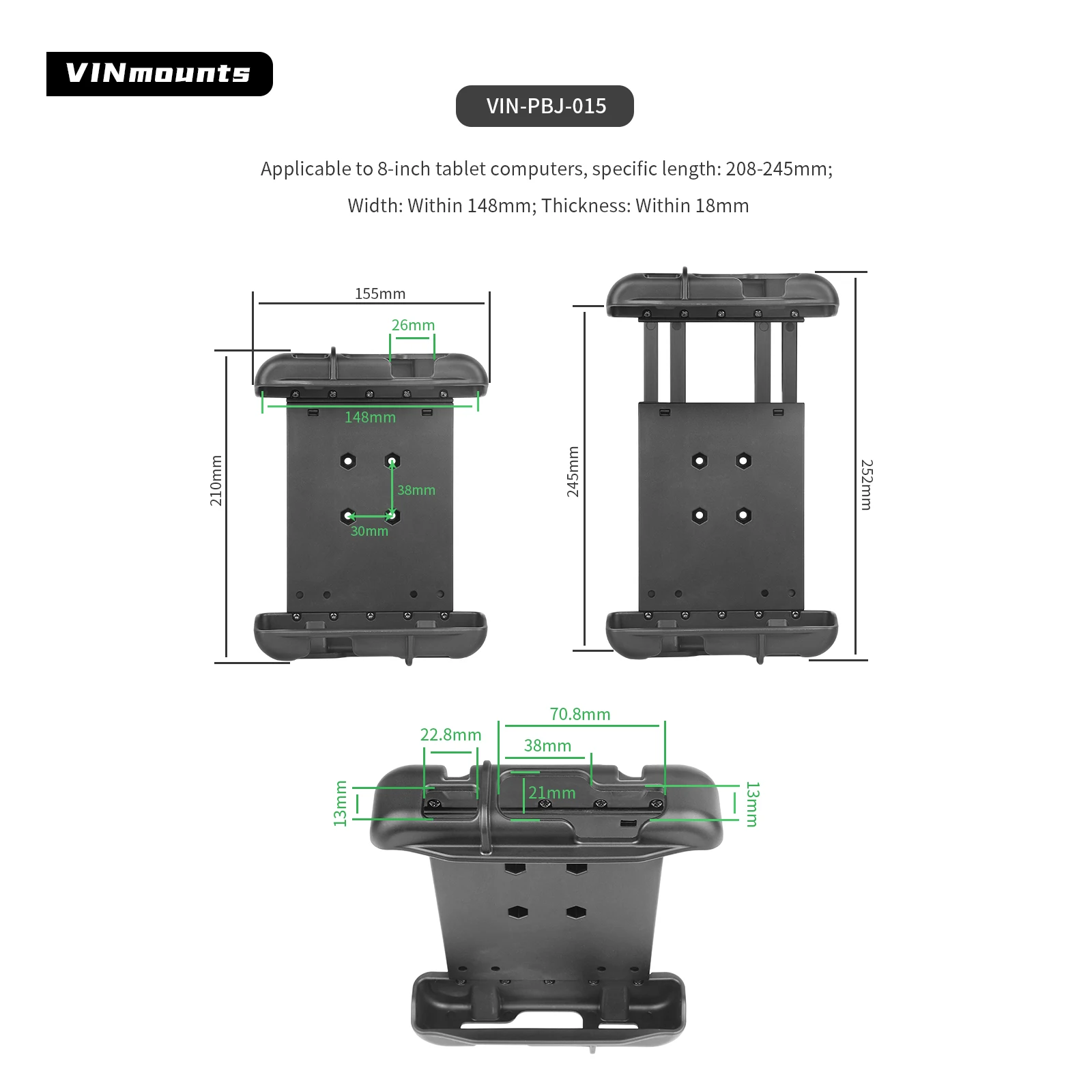 VINmounts Heavy Duty Tablet Mount (016), for Zebra ET50/51 Samsung, Compatible with RAM/VIN Mounts, for Forklift Truck/Boat