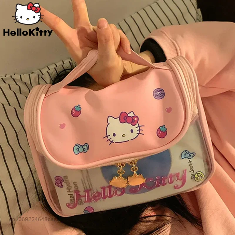 Sanrio Hello Kitty Tas Kosmetik Lucu Tas Penyimpanan Kapasitas Besar Portabel Tas Tangan Fashion Baru Wanita Kartun Tas Tote Makeup