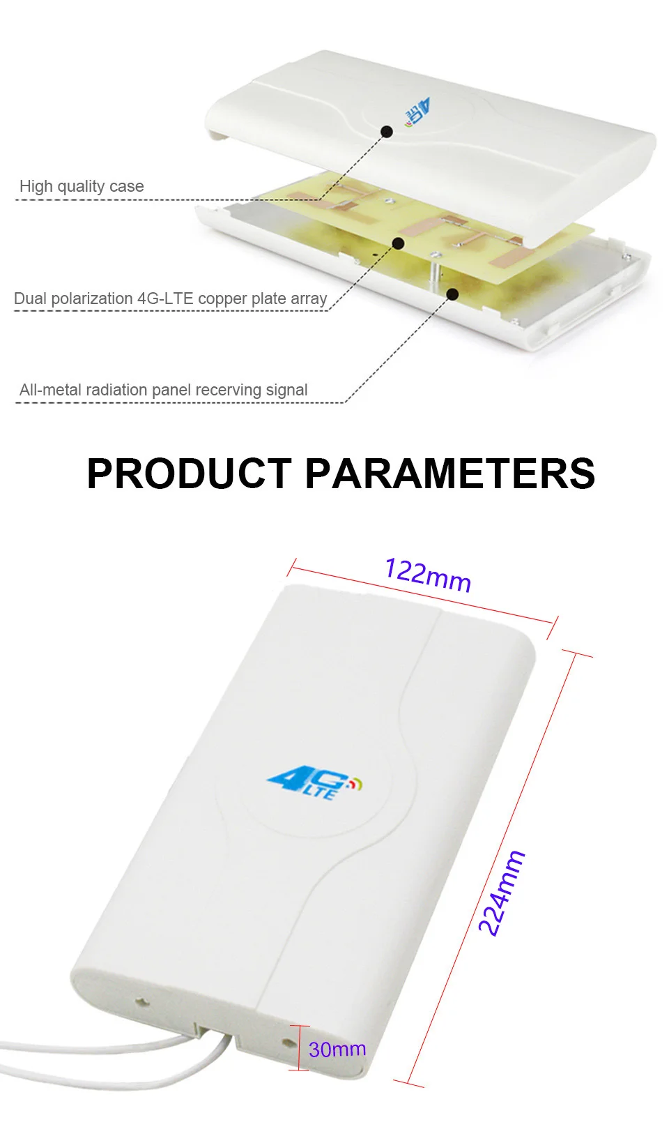 38dbi 4G 3G LTE Antenna 700-2700mhz Mobile Panel Antenna TS9 CRC9 SMA Male Cable 2m 6.56ft For 3G 4G Booster Router Modem