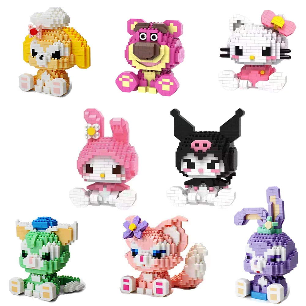 Bloques de construcción de Hello Kitty para niños, juguetes ensamblados, adorno decorativo, figura de Anime Sanrio, modelo Kuromi, regalo de