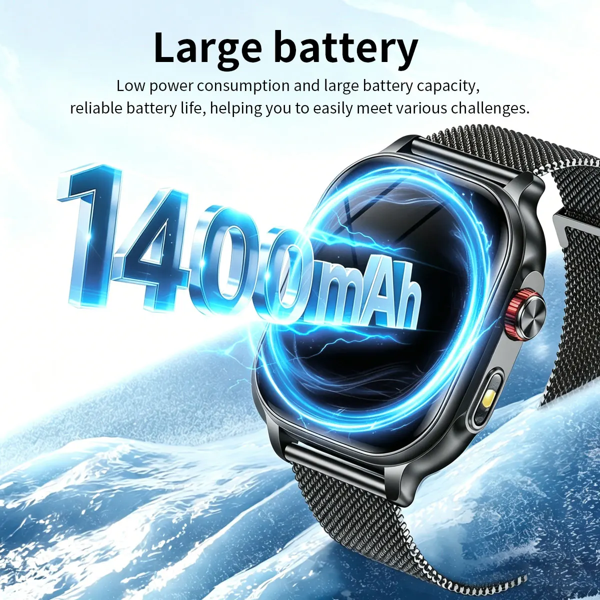 2026 Neue 2,01" AMOLED Outdoor Smartwatch Langlebigkeit 1400mAh Akku IP68K Wasserdicht Taschenlampe Sport Herzfrequenzuhr für Männer und Frauen – Detail 7