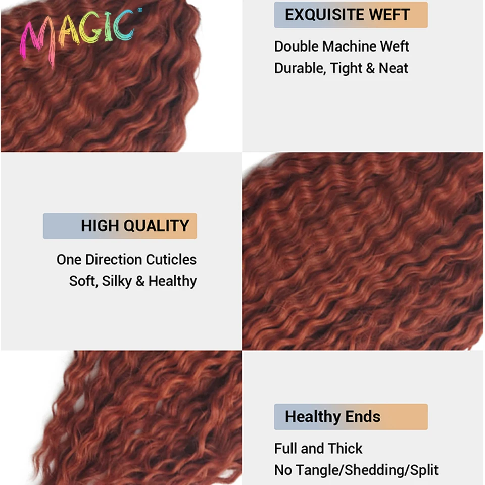 Magic Crochet Hair Soft Water Wave Dreadlocks Afro Curls  Braid Hair 22" Ombre Blonde Red Kanekalon Hair Extensions For Women