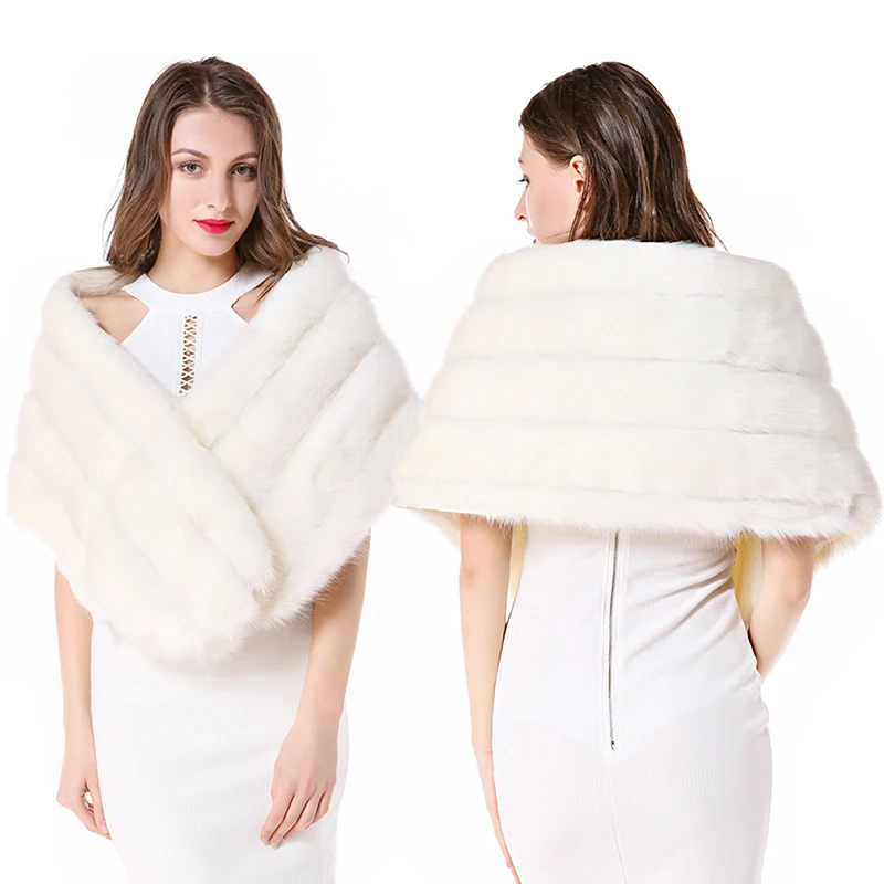 Winter Plush Fur Vest Wedding Scarf Stole White Capes Bridal Top Bolero for Women Party Shrug Faux Fur Shawl Jacket Formal Cloak