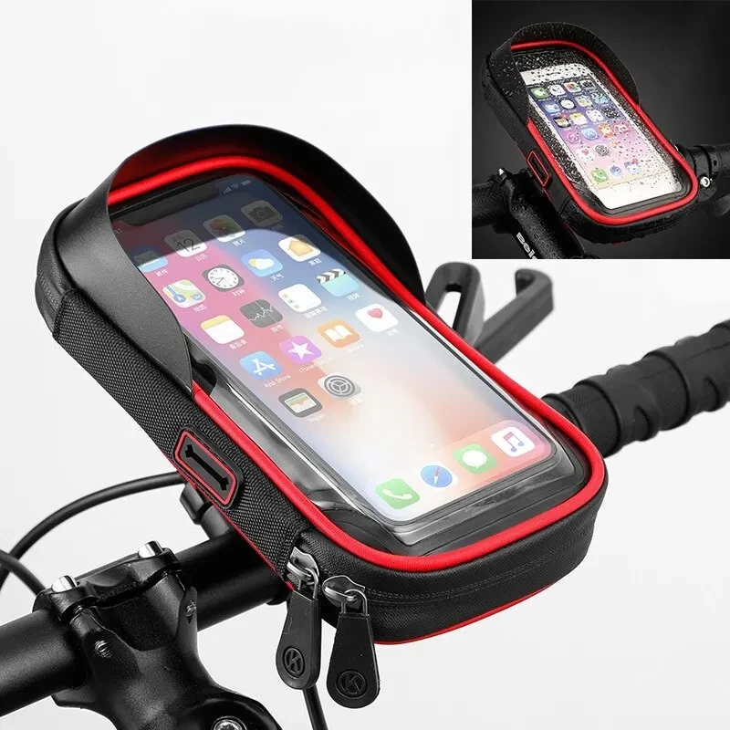 Waterproof Rainproof Bicycle Phone Holder Stand Motorcycle Handlebar Mount Bag Case Bike Scooter 6.4 Inch Cell Phone Bracket