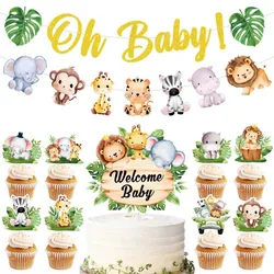 Safari Baby Shower Party Decoration Oh Baby Banner Jungle Animal Cupcake Toppers Kids Birthday Party Supplies Decor