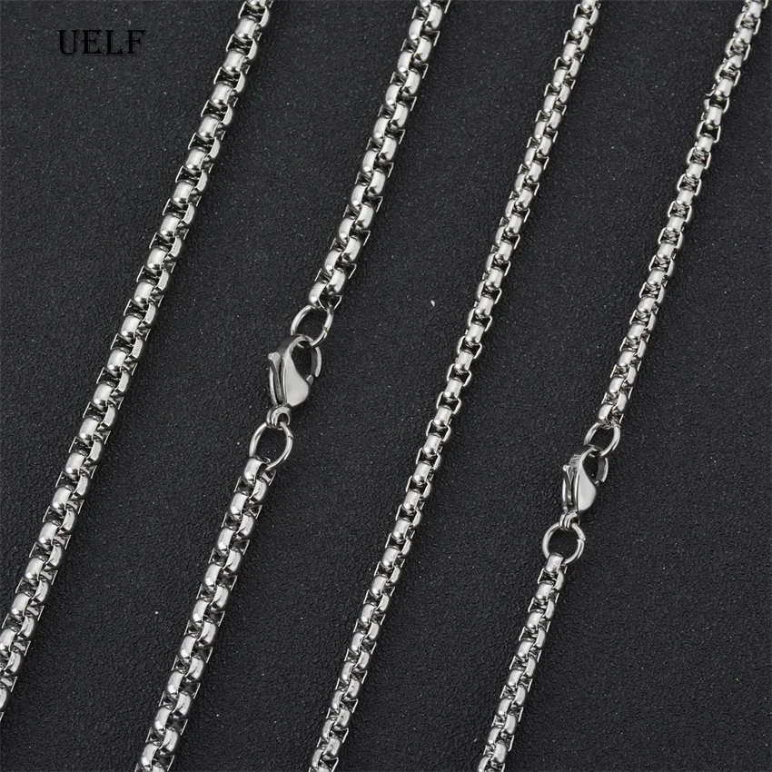 UELF 2MM 2.5MM 3MM Box Chains Stainless Steel Necklace DIY Long Necklaces Jewelry for Women Men Statement 45CM-75CM