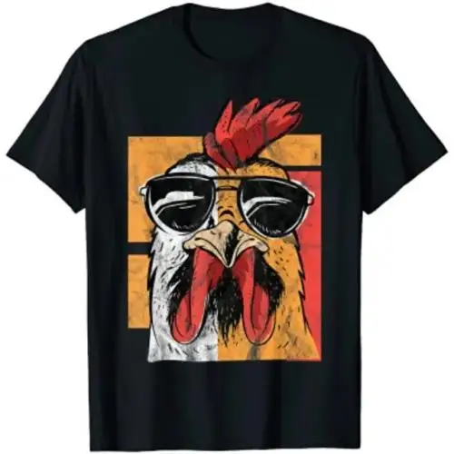 A Big Rooster Wearing Sunglasses T-Shirt Cute Animal Tee Tops Fashion Unisex