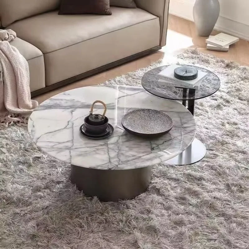 Foshan Furniture Modern Luxury Durable Sintered Stone Coffee Table Set Marble Oval Coffee Table Easy to Clean for Living Room