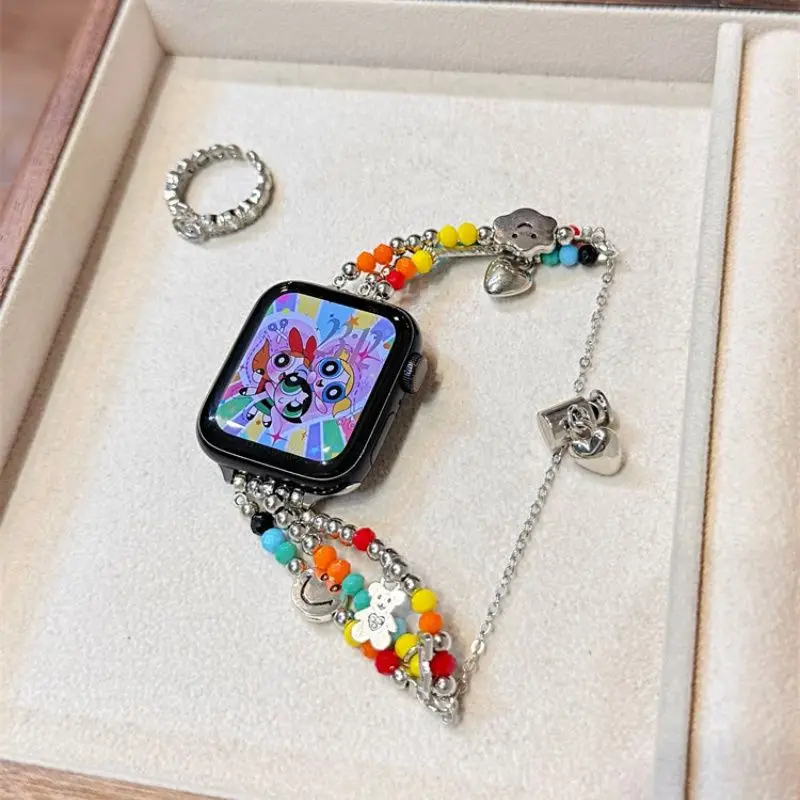 قوس قزح كاندي حبة سوار حزام متوافق مع iWatch حزام 38 مللي متر 40 مللي متر 41 مللي متر 42 مللي متر 44 مللي متر 45 مللي متر 49 مللي متر حزام اليدوية المألوف