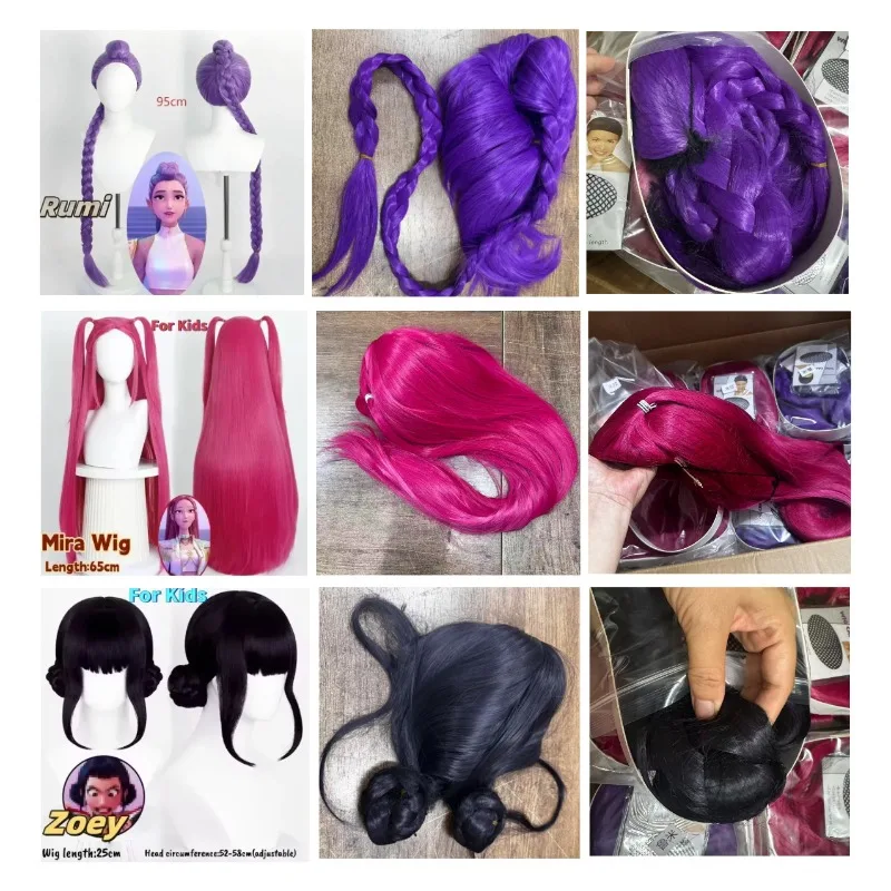 Disfraz de cazadores de belleza, pelucas Rumi, Cosplay para niños, pelucas de disfraz de Anime Mira Zoey para mujeres, peluca trenzada púrpura, accesorio de Cosplay para Halloween
