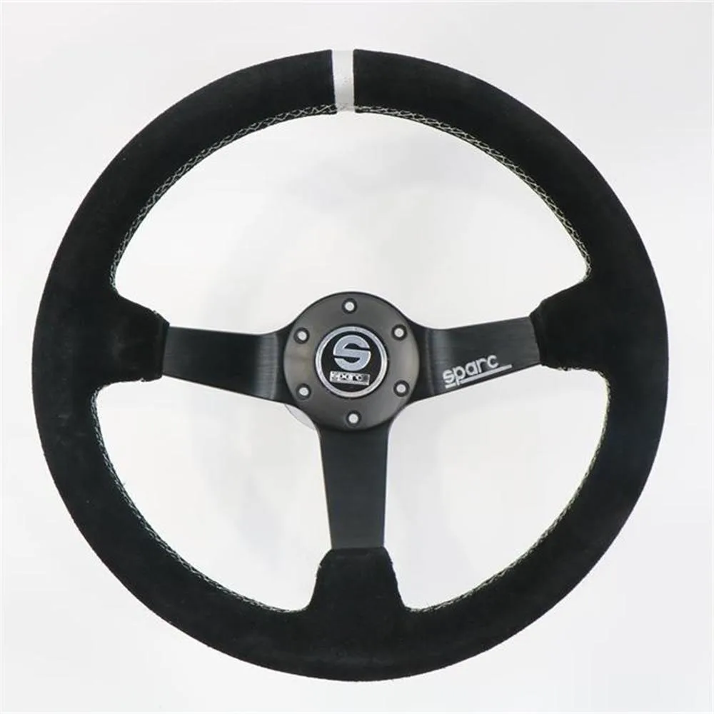 14 inch Suede Steering Wheel,Universal Deep Concave Racing Sports Steering Wheel with White Line