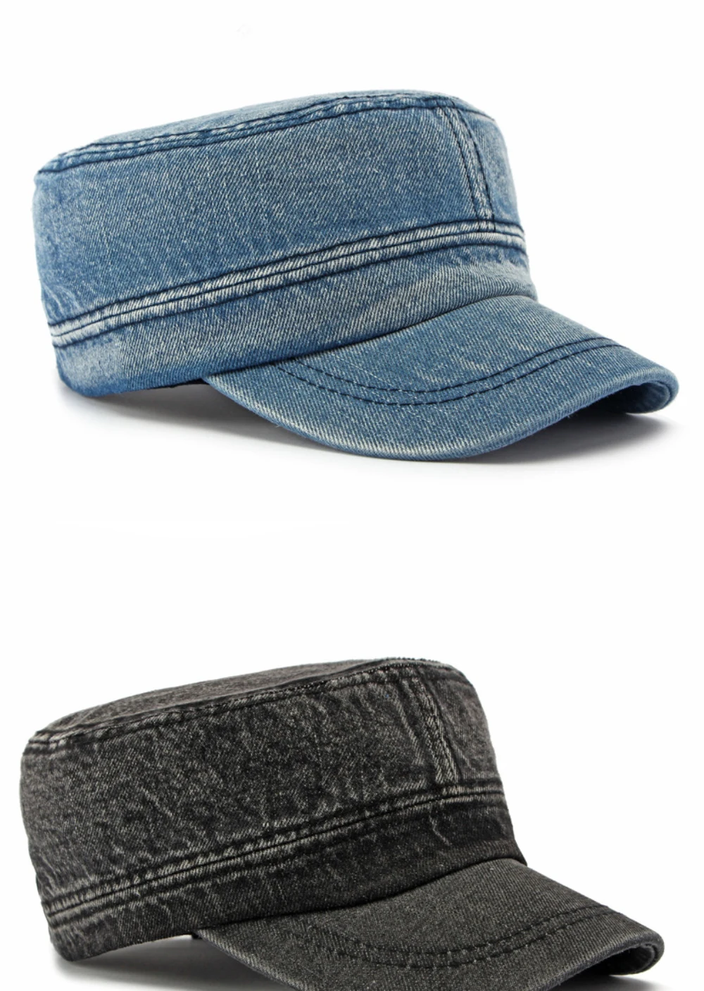 HT5131 Frühling Sommer Herbst Denim Caps für Herren und Damen 100% Baumwolle Flat-Top Baseballkappe 2026 Neue Verstellbare Denim Snapback Kappe – Detail 6