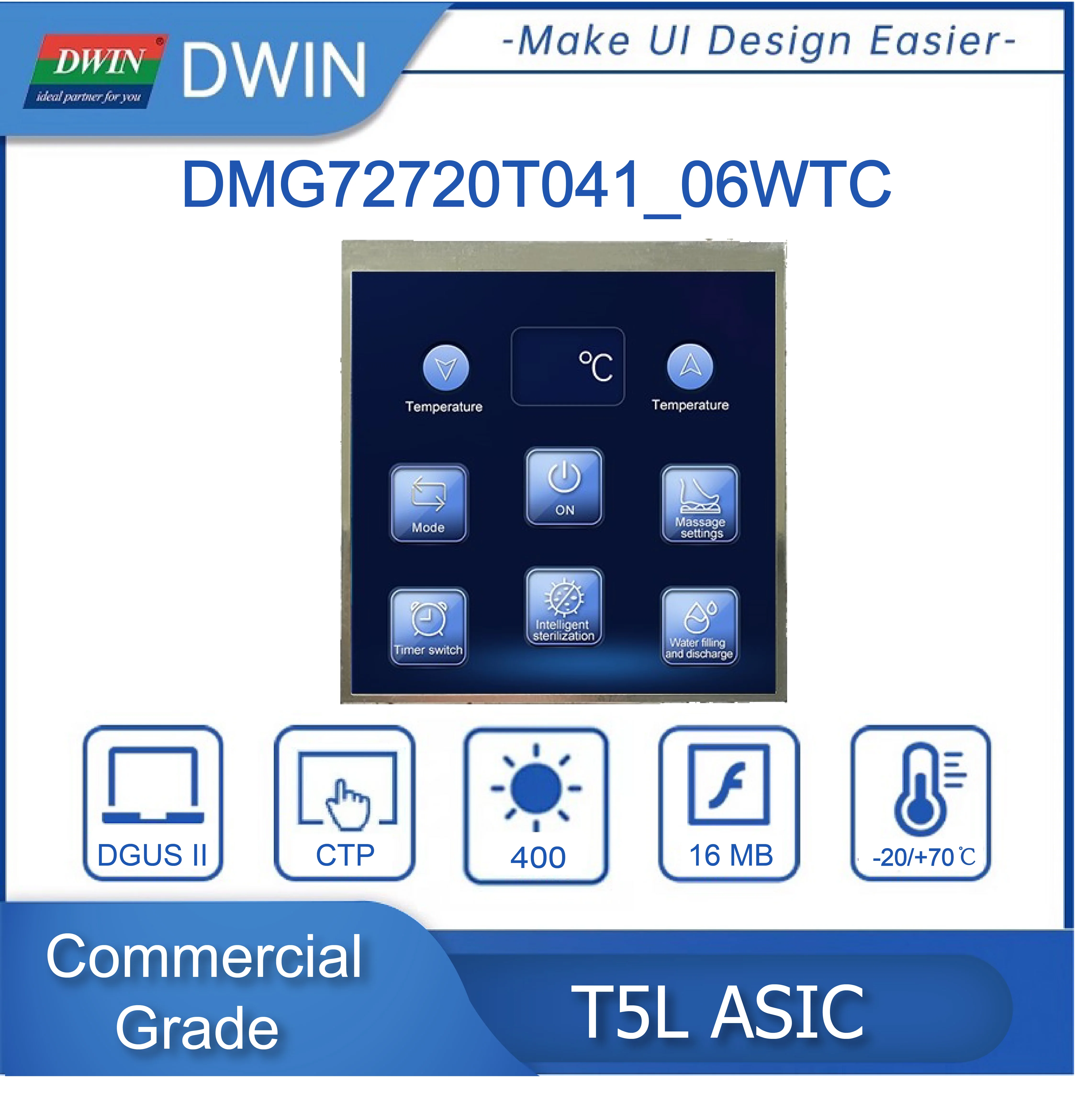 DWIN 4.1 inch 720*720 Resolution IPS-TFT-LCD Incell Module Industrial-grade Capacitive Touch Screen UART TTL DMG72720T041_06WTC